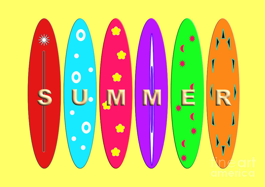  Summer on the Beach with Multicoloured Surfboards  Digital Art by Barefoot Bodeez Art