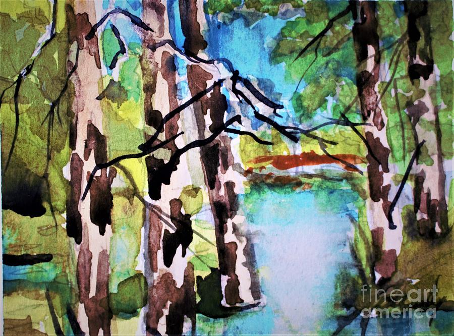 Summer Three Trees Painting by Mindy Newman
