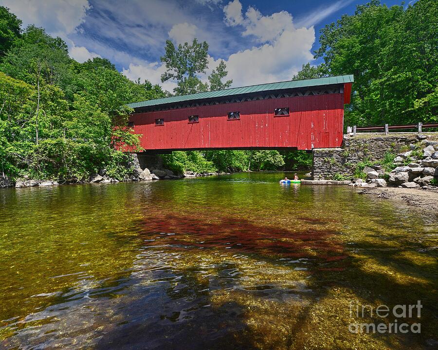 Vermont Photograph - Summer Time Fun at the Covered Bridge by Steve Brown