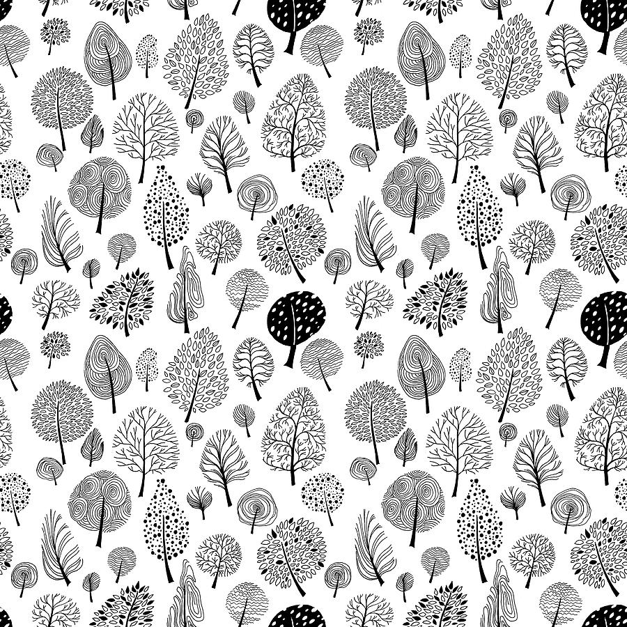 Summer trees in the garden black and white graphics Drawing by Lena ...