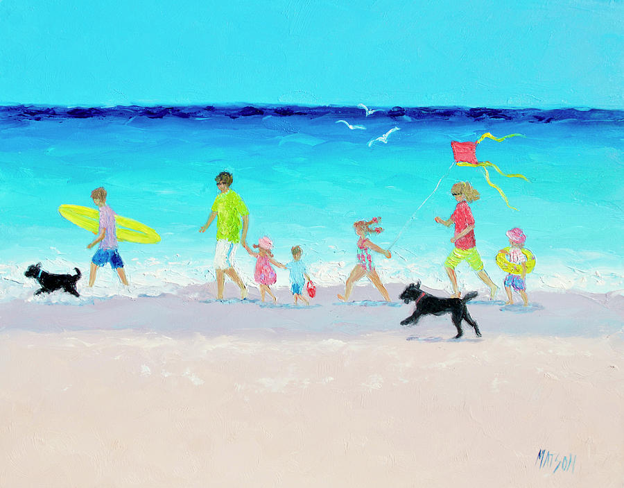 Summer Vacation Time, beach scene painting Painting by Jan Matson