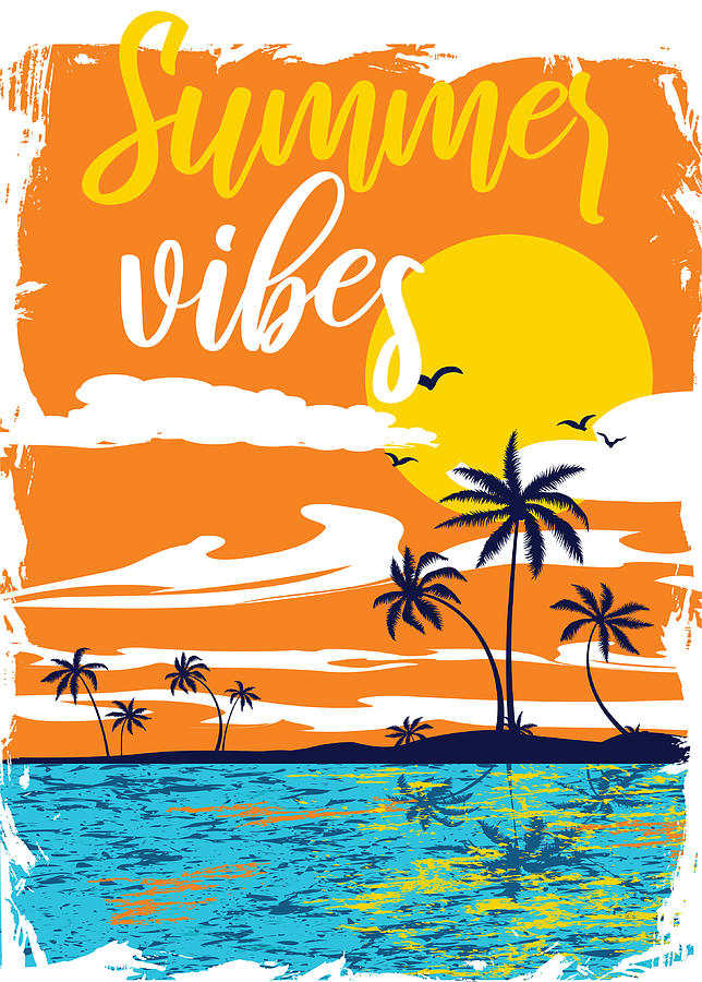 Summer Digital Art - Summer Vibes Tropical Sunset Palm Trees by Jacob Zelazny