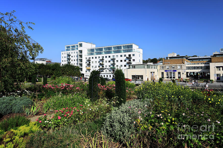 Summer view of the Jellicoe Water Gardens Hemel Hempstead town