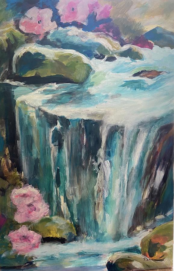 Summer Waterfall Painting by Denice Palanuk Wilson