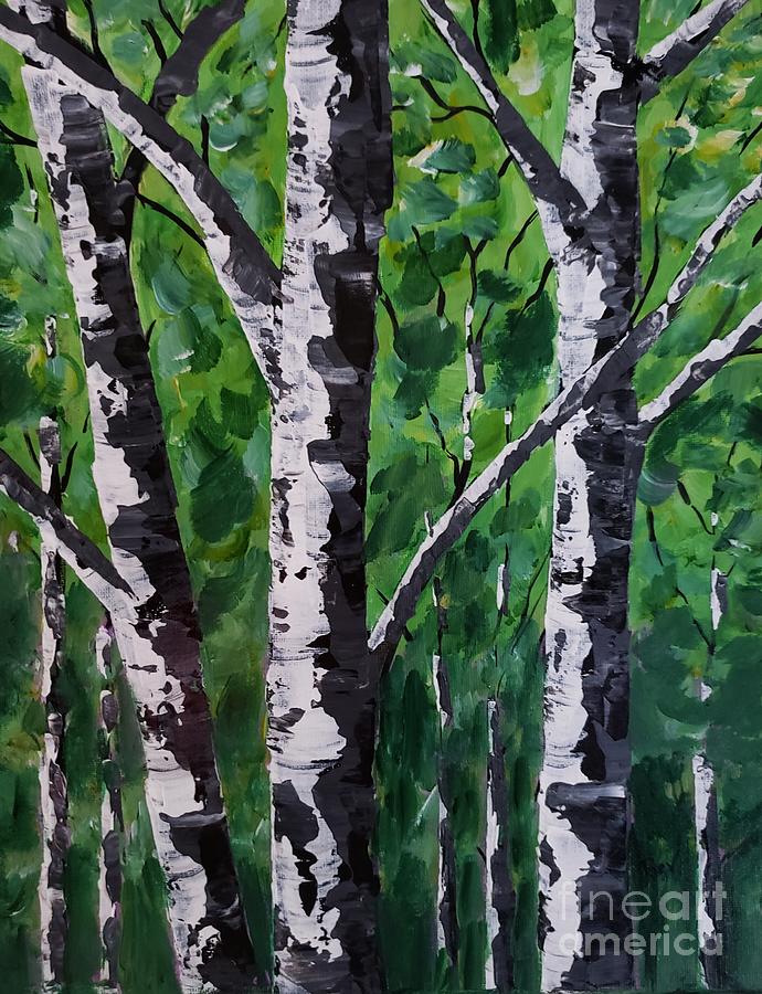 Tree Painting - Summer White Birch Trees by Beverly Livingstone