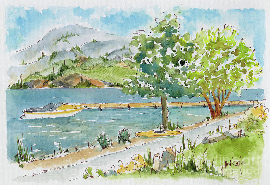 Summerland Lake House View Painting by Pat Katz