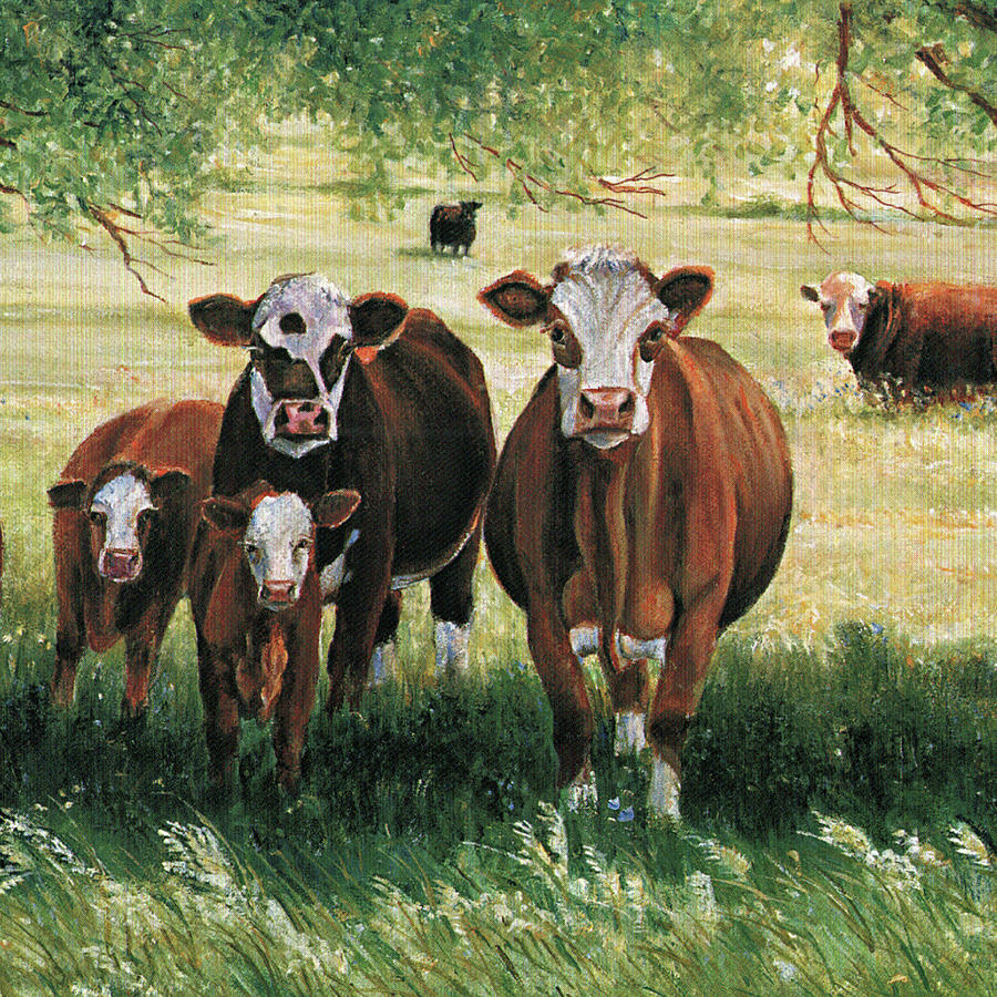 Cow Painting - Cow Calf Herd Print by Toni Grote