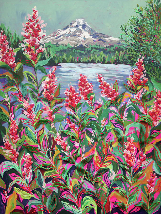 Summertime at Trillium Lake Painting by Anisa Asakawa