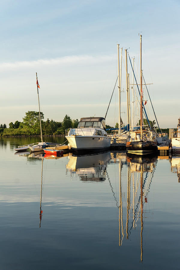 Summertime Morning - Calm Marina Boats Reflected Photograph by Georgia Mizuleva