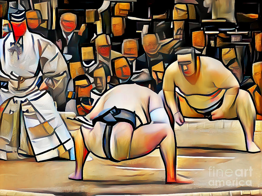 Sumo Wrestling in Vibrant Contemporary Cubism Colors 20200726v1 Photograph by Wingsdomain Art and Photography