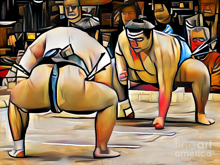 Sumo Wrestling in Vibrant Contemporary Cubism Colors 20200726v2 Photograph by Wingsdomain Art and Photography
