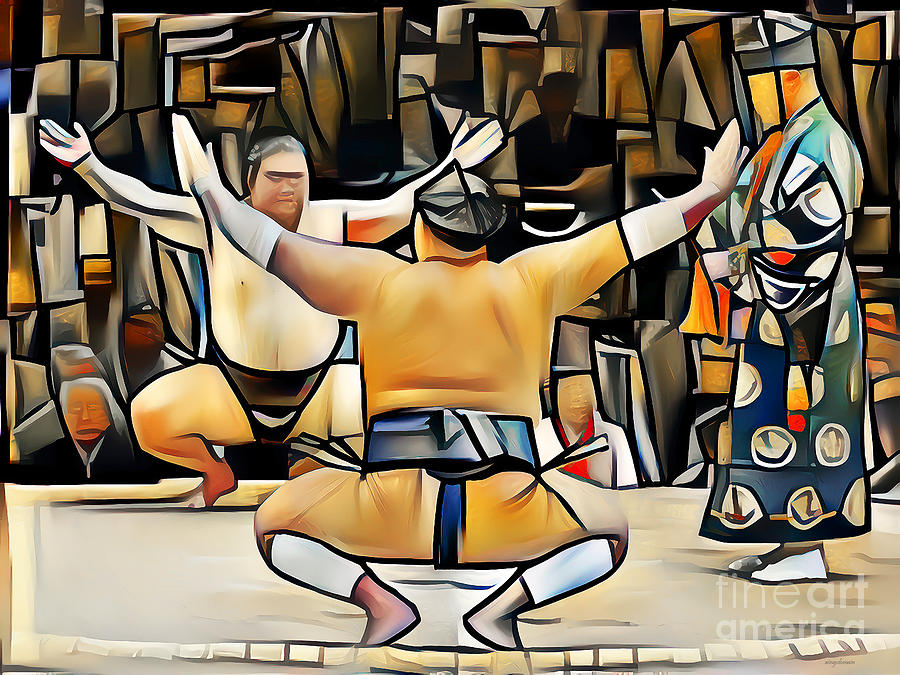 Sumo Wrestling in Vibrant Contemporary Cubism Colors 20210527v3 Photograph by Wingsdomain Art and Photography