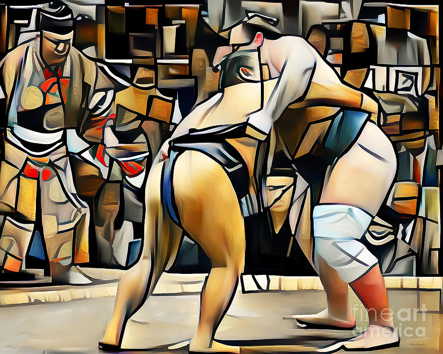 Sumo Wrestling in Vibrant Contemporary Cubism Colors 20210527v4 Photograph by Wingsdomain Art and Photography