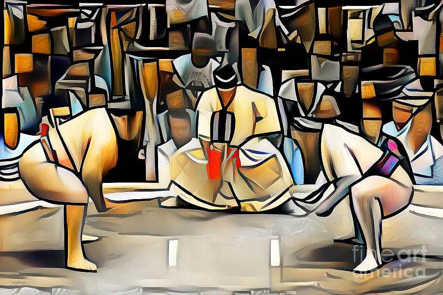 Sumo Wrestling in Vibrant Contemporary Cubism Colors 20210527v5a Photograph by Wingsdomain Art and Photography