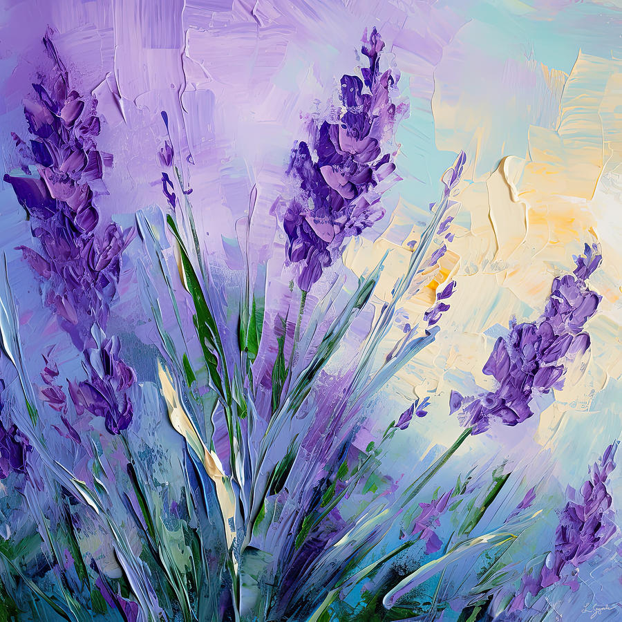Sun And Lavender - Yellow And Purple  Art Painting by Lourry Legarde
