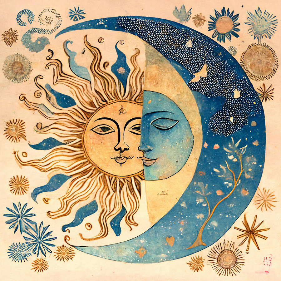 Sun and Moon Blue Painting by Christa Rudder - Fine Art America