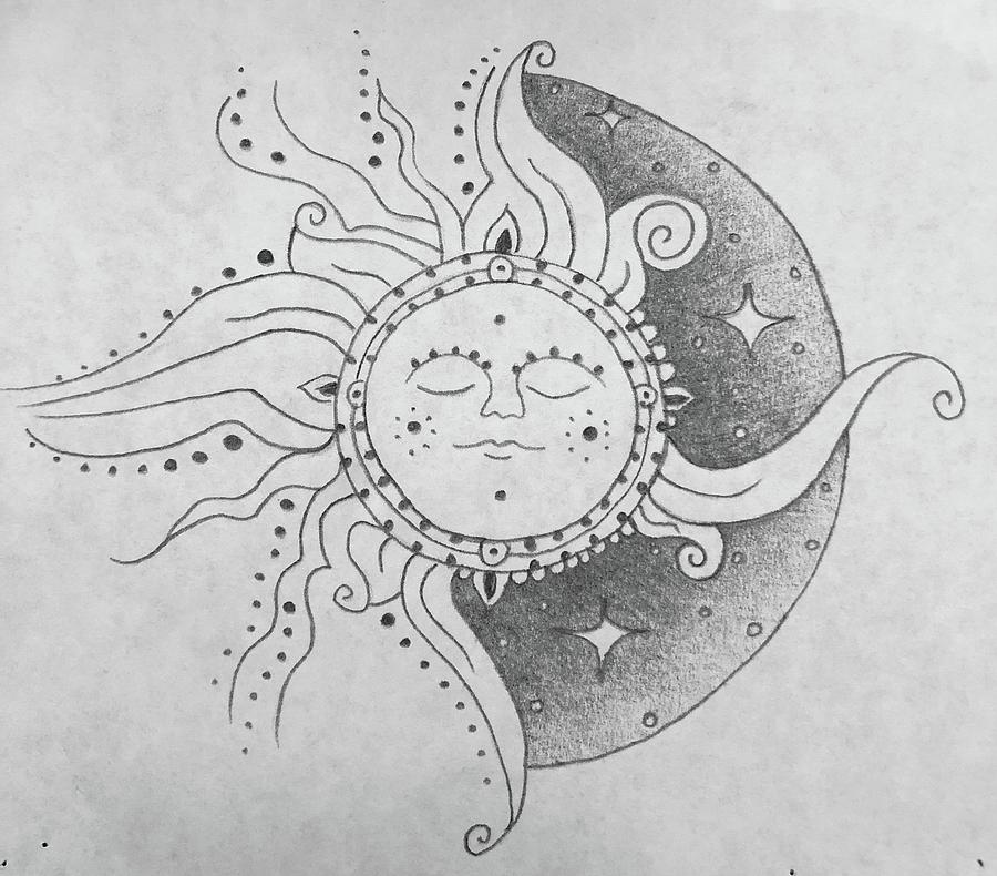 Moon and Stars Pencil Art · Creative Fabrica