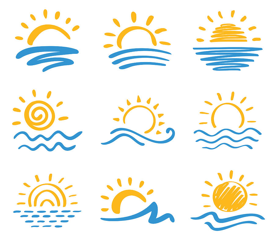 Sun and sea, icon set Drawing by Ulimi