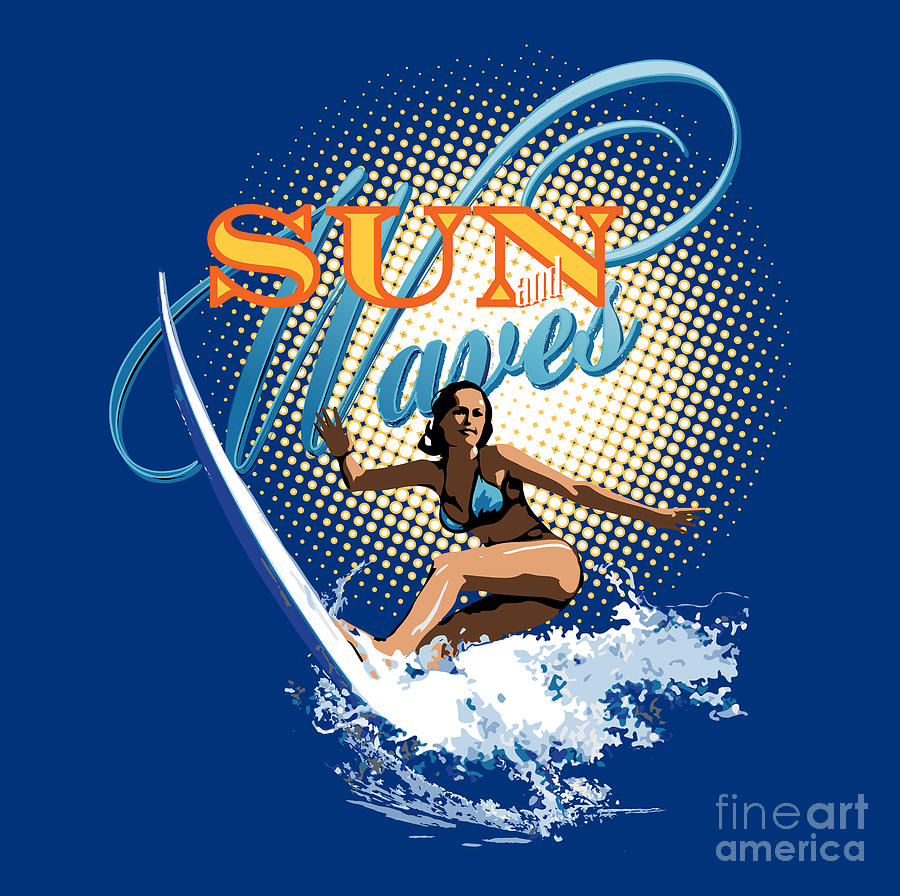 SUN and WAVES Surfer Girl Painting by Robert Corsetti