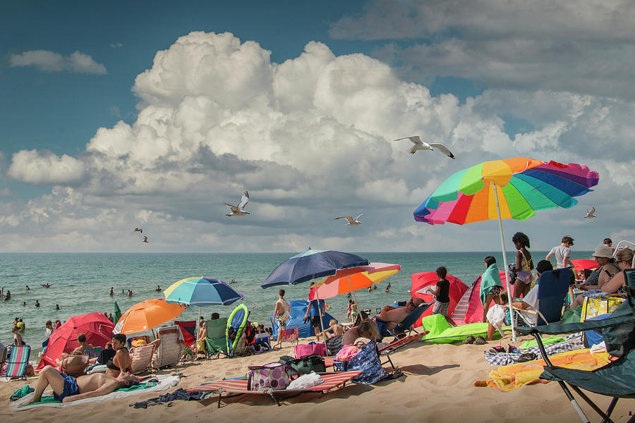 Sun Bathers on the Beach at Kirk Park on Lake Michigan  Photograph by Randall Nyhof