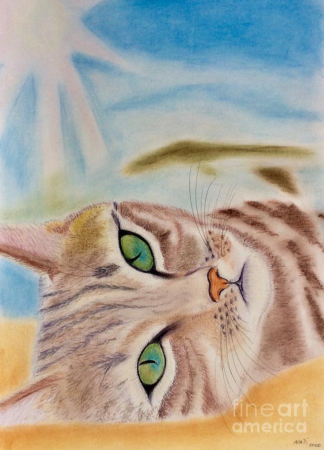 Sun bathing cat  Pastel by Natalia Wallwork