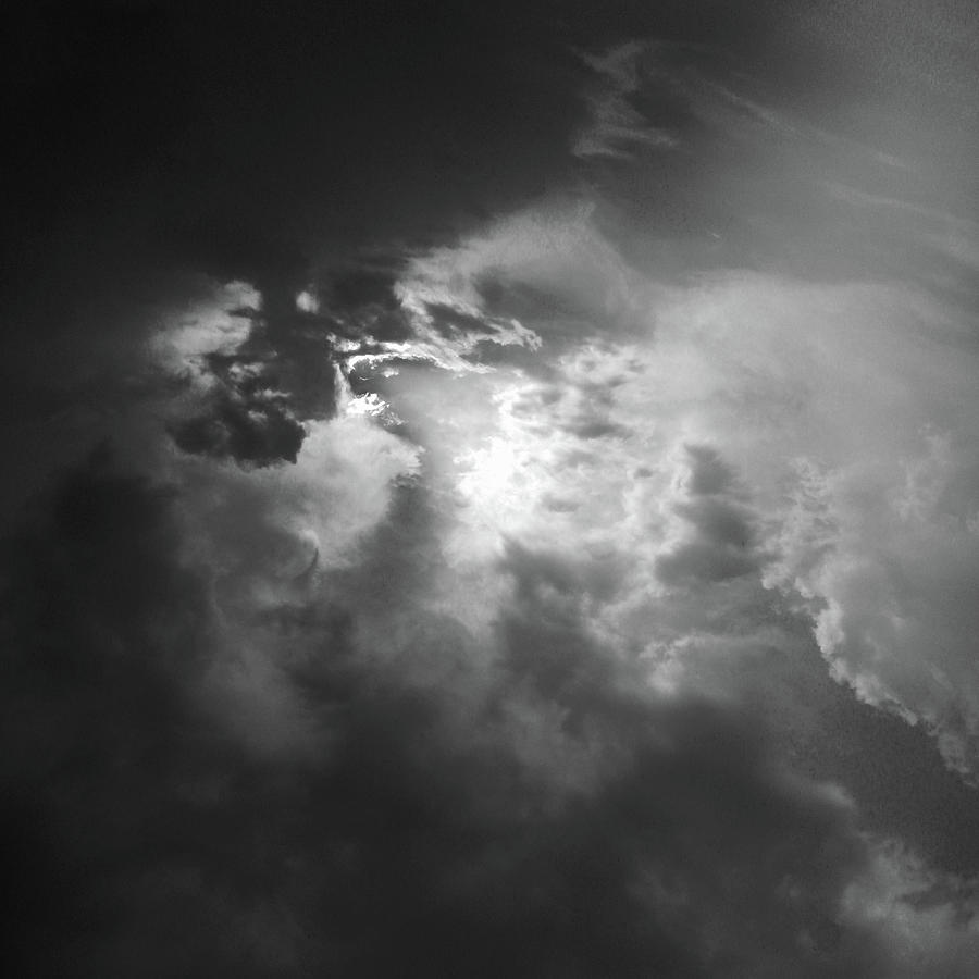 Sun Breaking through the Clouds, Square View in Black and White Photograph by Aneta Soukalova