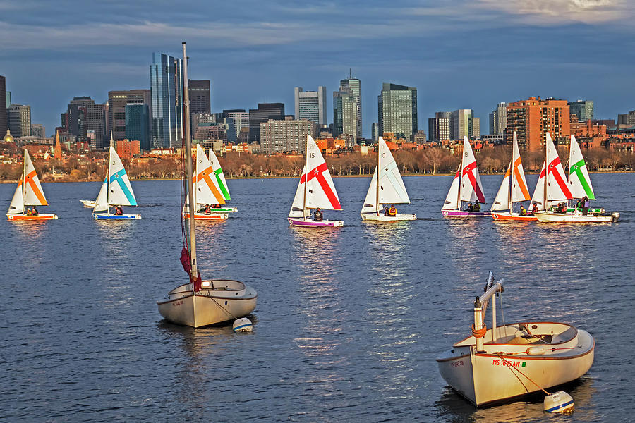 Sun Brightened Boats Sailing the Charles River Boston MA Cambridge MA Photograph by Toby McGuire