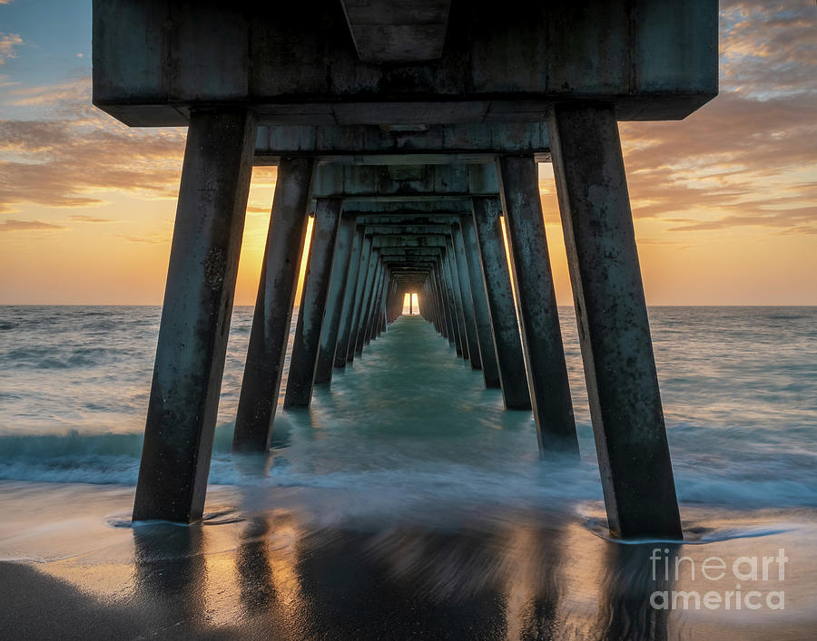 Sun Centered Under Venice Fishing Pier, Florida 3  Photograph by Liesl Walsh