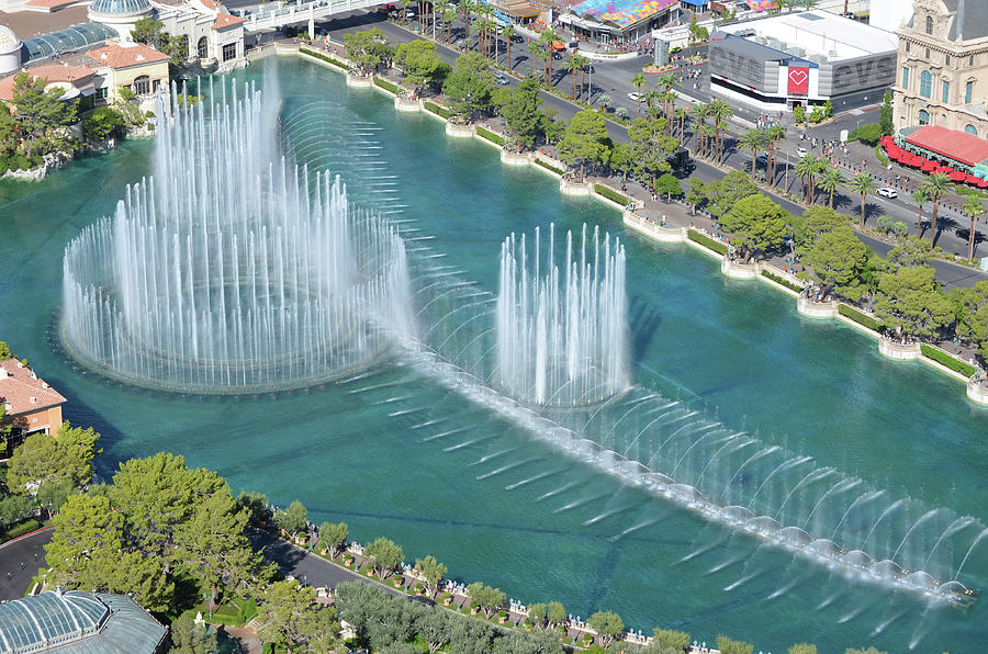 Sun Drenched Bellagio Fountain Show on Las Vegas Boulevard Photograph by Shawn OBrien
