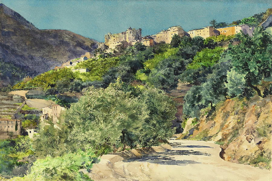 Sun-Drenched Hills near Menton. Dated 1880. Painting by Jules-Ferdinand Jacquemart