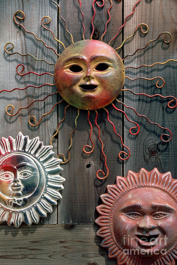 sun face art - Three Sun Faces Photograph by Sharon Hudson