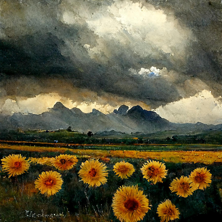 Sun Flowers before the Rain Digital Art by Ted Clifton
