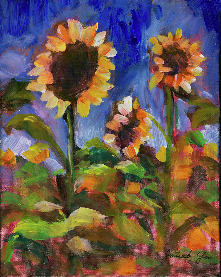 Sun Flowers Painting by Janet Yu