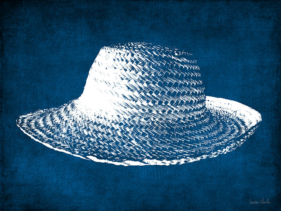 Sun Hat Blue- Art by Linda Woods Mixed Media by Linda Woods