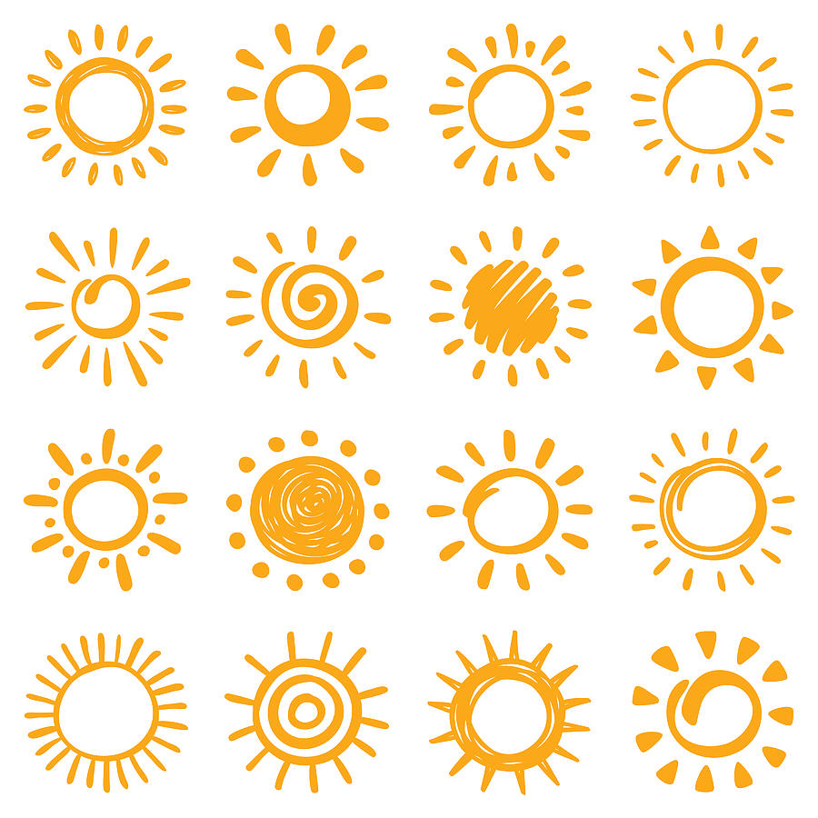 Sun icons set. Hand drawn illustration Drawing by Ulimi
