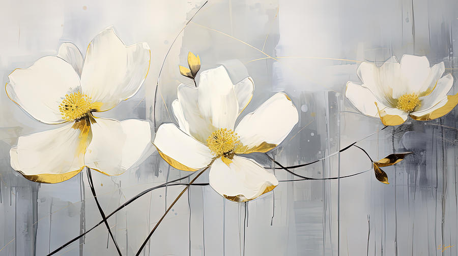 Sun-Kissed Trio - White Flowers Art Painting by Lourry Legarde Sun-Kissed Trio - White Flowers Art Painting by Lourry Legarde