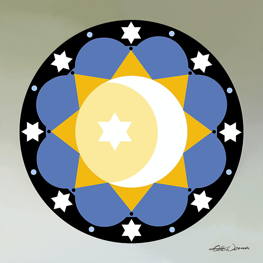 Sun Moon Star Hex Sign Painting By Hanne Lore Koehler