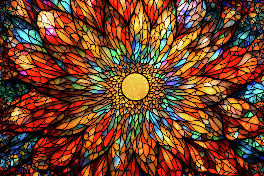 Sun Mosaic Stained Glass Digital Art by Peggy Collins