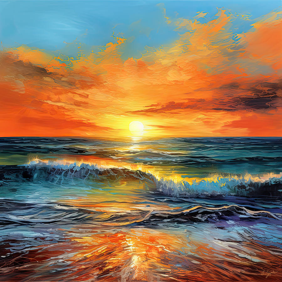 Sun On A Turquoise Sea - Turquoise And Yellow Art Painting