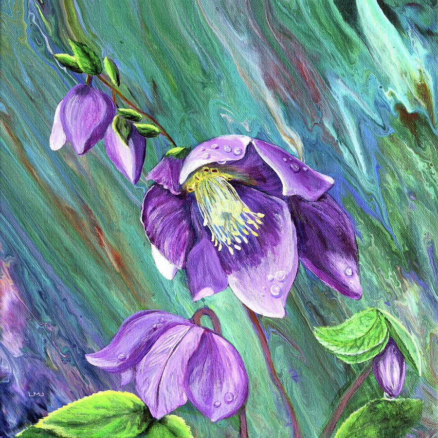 Sun on Hellebore Flowers After the Rain Original Painting Painting by Laura Iverson