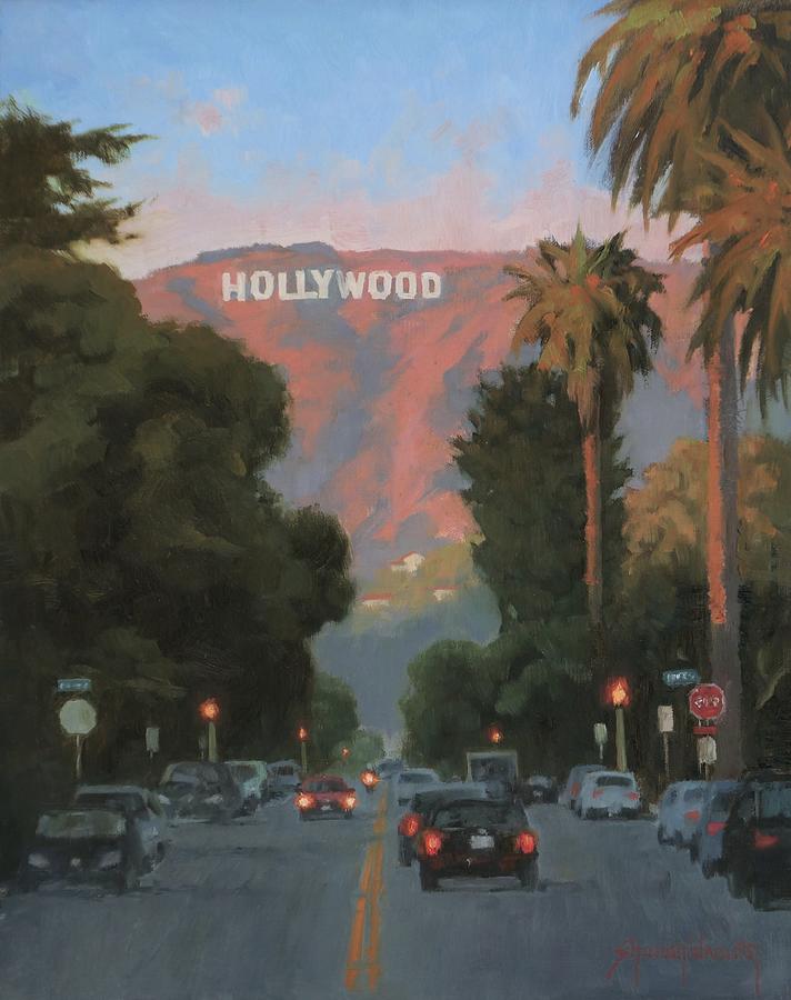 Sun on the Hollywood Sign Painting by Sharon Weaver