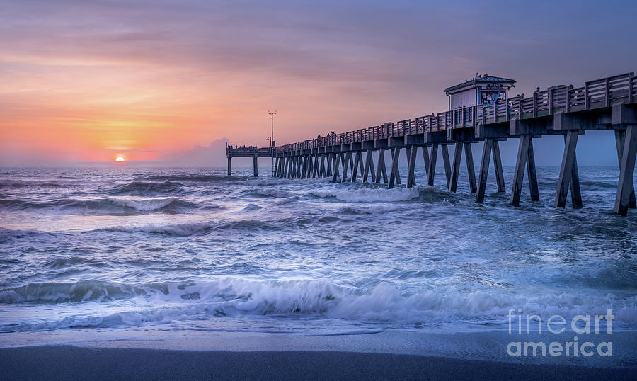 Sun Over Surf at Venice Fishing Pier, Florida  Photograph by Liesl Walsh