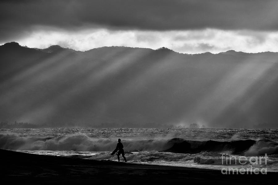 Surfer in Sun Beams Photograph by Debra Banks