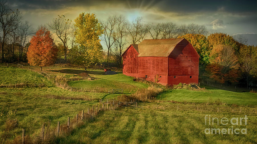 Sun Rays On An Autumn Barn Photograph by Janice Pariza
