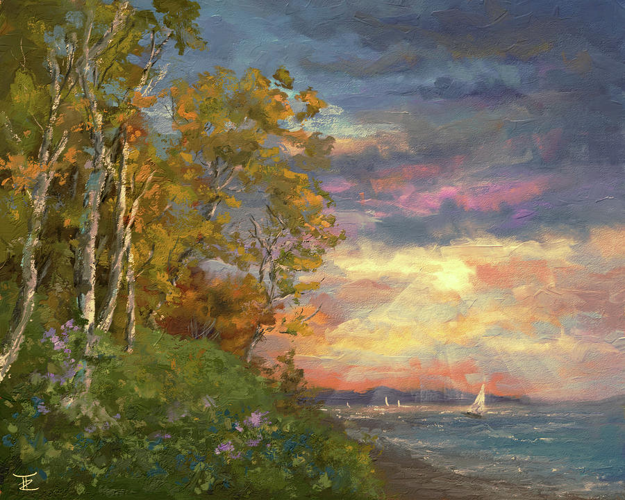 Sunset Painting - Sun Rays on the Sea by Theresa Ruby