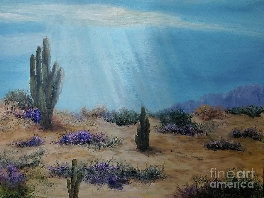 Sun Rays Over the Desert Painting by Roseann Gilmore