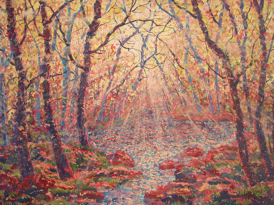Landscape Painting - Sun Rays Through The Trees. by Leonard Holland