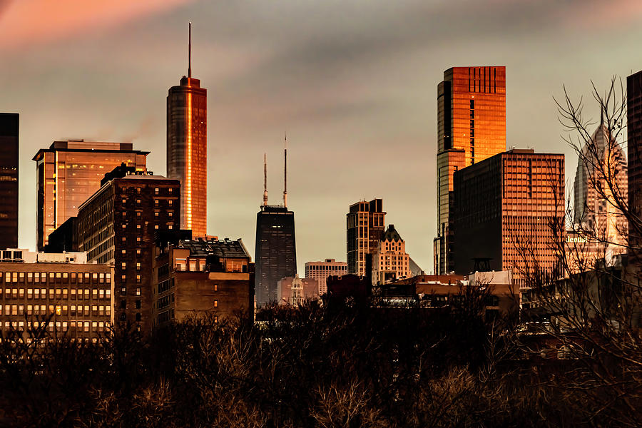 Sun Rise light hits Chicago Skyscrapers Photograph by Sven Brogren