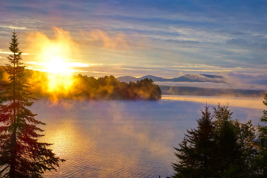 Sun Rising Over Maine Lake Photograph by Russel Considine