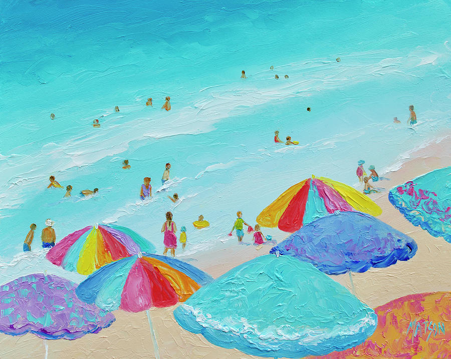 Sun, sand, surf and summer breezes, beach scene Painting by Jan Matson
